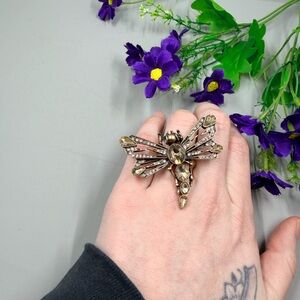 Vintage Gold Crystal Dragonfly Cocktail Statement Ring